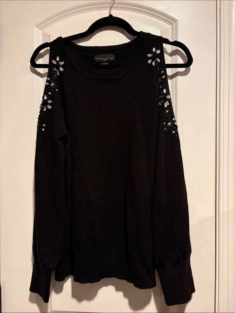 Rhinestone Cold Shoulder Sweater